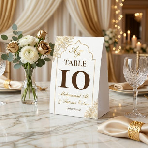 Gold Floral Mosque Elegance Muslim Table Tent Sign
