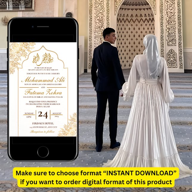 Gold Floral Mosque Elegance Muslim Wedding Nikah I Invitation (Creator Uploaded)
