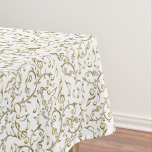 Gold Floral Music Pattern On White or Any Colour Tablecloth