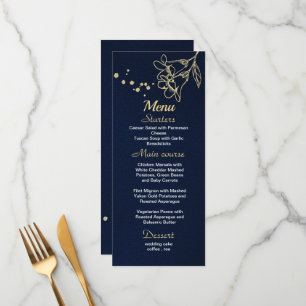 gold floral navy blue menu