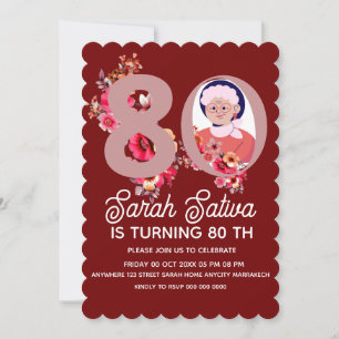 Gold Floral Number 80th Birthday Invitation Templa