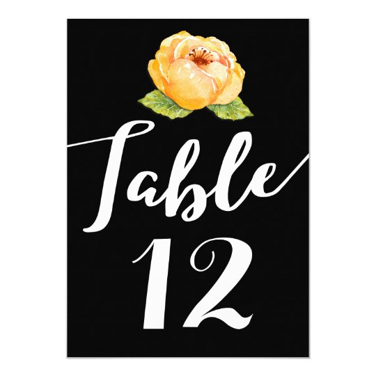 Gold Floral on Black Wedding Table Number Card