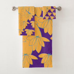 Gold Floral On Royal Purple  Bath Towel Set