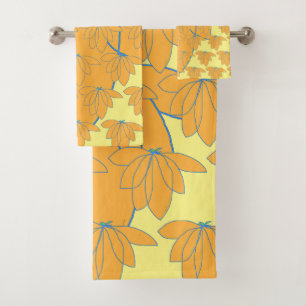 Gold Floral On Yellow Bath Towel Set