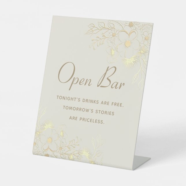Gold Floral Open Bar Wedding Sign (Front)