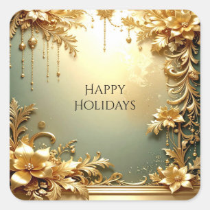 Gold Floral Ornaments Holiday Sticker