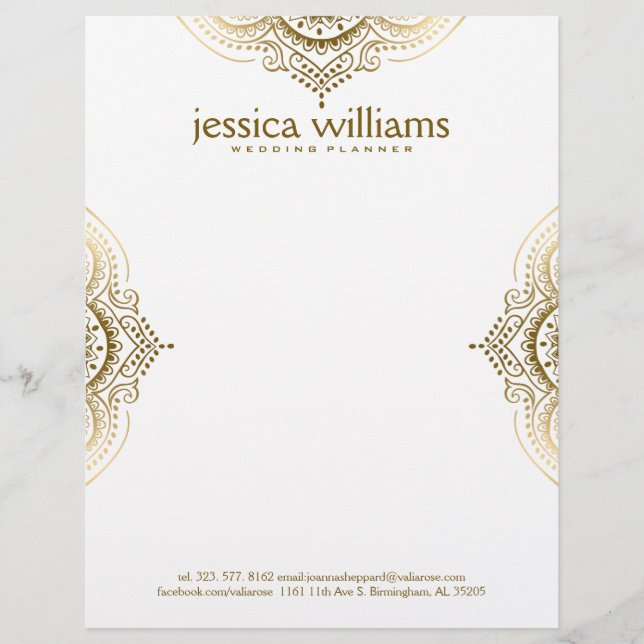 Gold Floral Ornate Lace Geometric Design Customised Letterhead (Front)