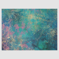 Gold Floral Outlines on Pink Teal Decoupage