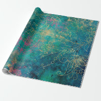 Gold Floral Outlines on Pink Teal