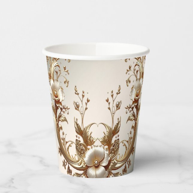 Gold Floral Paper Cups (Left)
