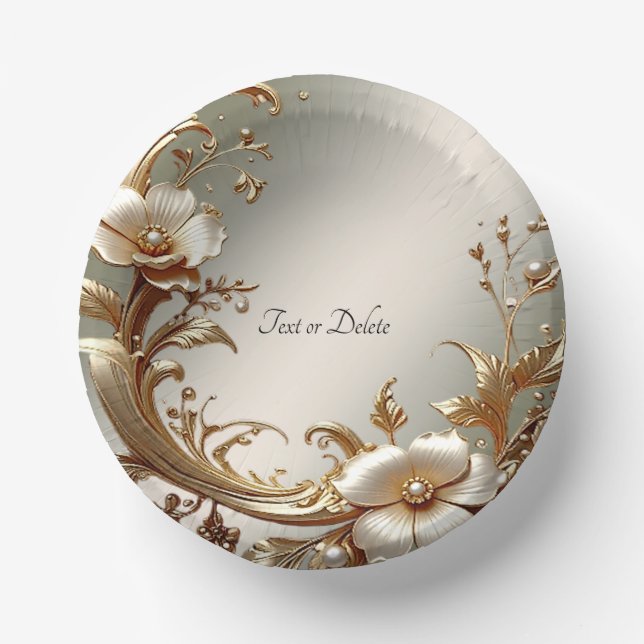 Gold Floral Paper Plate (Front)