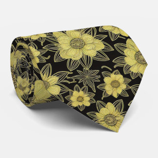Gold Floral Pattern Neck Tie