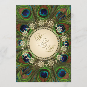 Gold Floral Peacock Feathers Wedding Invitation