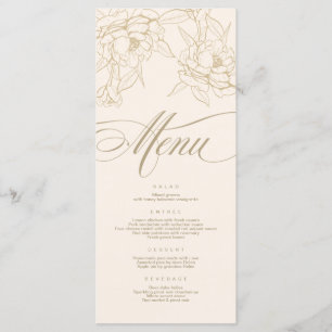 gold floral Peony, Ivory Wedding Menu card