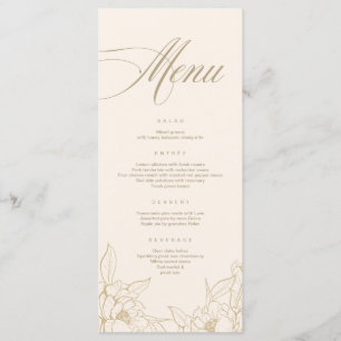 gold floral Peony, Ivory Wedding Menu card