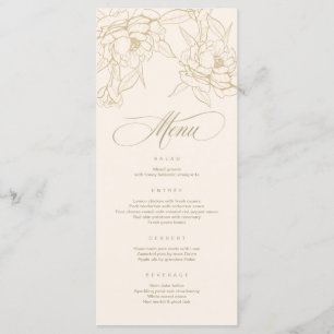 gold floral Peony, Ivory Wedding Menu card