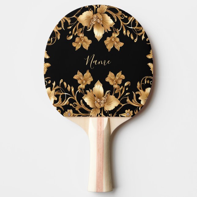 Gold Floral Ping Pong Paddle (Front)