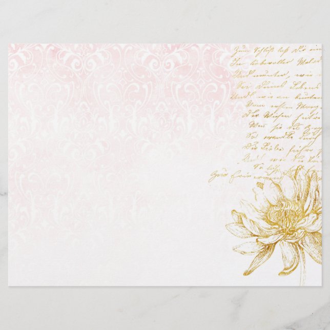 Gold Floral & Pink Damask Scrapbook Paper (Front)