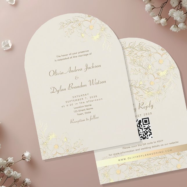 Gold Floral QR Code Wedding Invitation (Creator Uploaded)