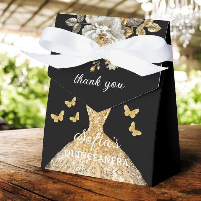Gold Floral Quinceañera Butterflies Favour Box (Creator Uploaded)