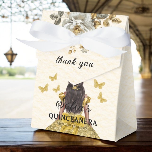 Gold Floral Quinceañera Butterflies Favour Box (Creator Uploaded)