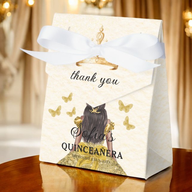 Gold Floral Quinceañera Butterflies Favour Box (Creator Uploaded)