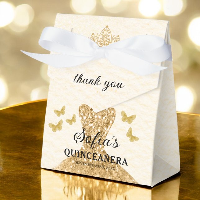 Gold Floral Quinceañera Butterflies Favour Box (Creator Uploaded)