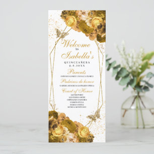 Gold Floral Quinceanera Program Invitation