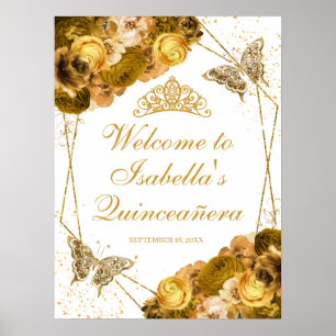 Gold Floral Quinceanera Welcome Sign