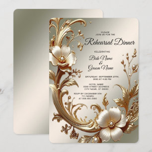 Gold Floral Rehearsal Dinner Invitation