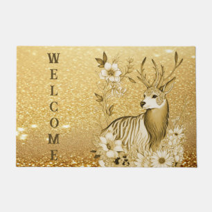 Gold Floral Reindeer Doormat