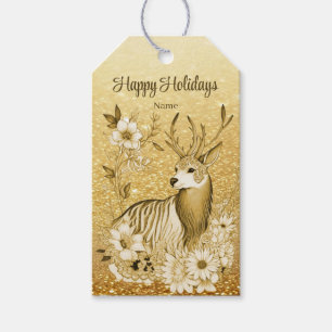 Gold Floral Reindeer Gift Tag