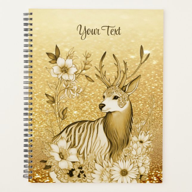 Gold Floral Reindeer Holiday Planner (Front)