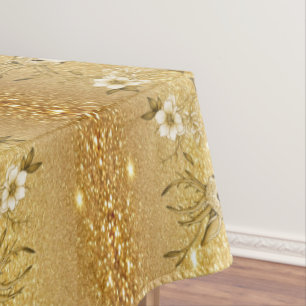 Gold Floral Reindeer Holiday Tablecloth