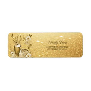 Gold Floral Reindeer Return Address Label