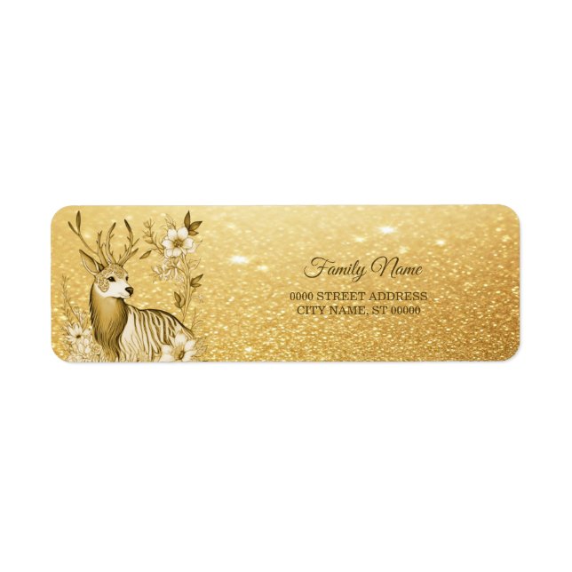  Gold Floral Reindeer Return Address Label (Front)