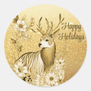 Gold Floral Reindeer Sticker