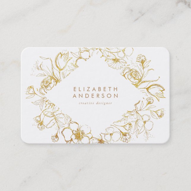Gold Floral Rose Bouquet Business Card (Front)
