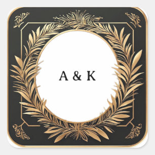 Gold Floral Round Frame With Marble Centre ✨ Square Sticker