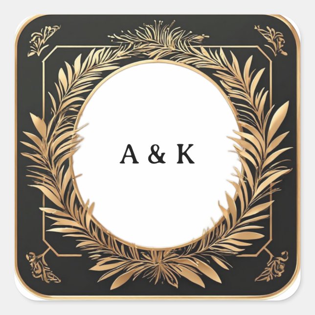 Gold Floral Round Frame With Marble Centre ✨ Square Sticker (Front)