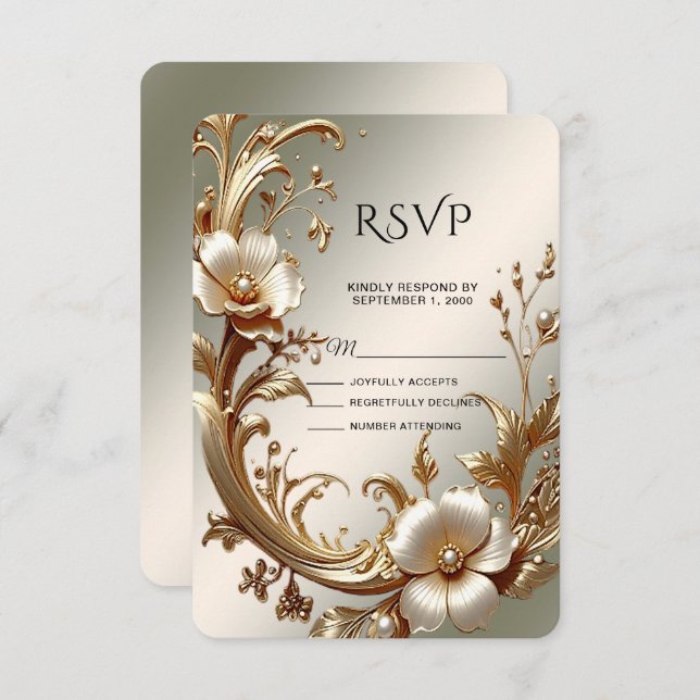 Gold Floral RSVP Card (Front/Back)