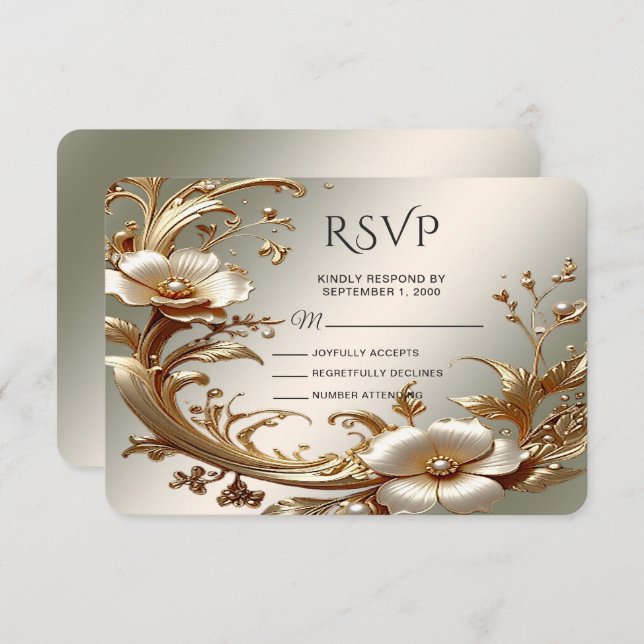 Gold Floral RSVP Card (Front/Back)
