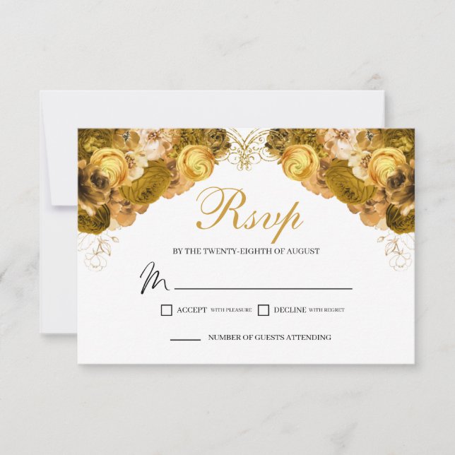 Gold Floral RSVP Enclosure Card (Front)
