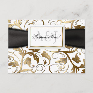 Gold Floral RSVP with Black Bow Card