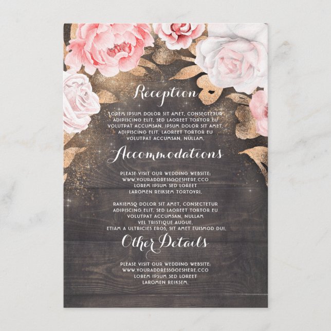 Gold Floral Rustic Wedding Information Guest Enclosure Card (Front)