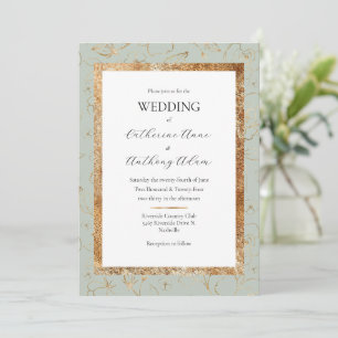 Gold Floral Sage Green Modern Wedding  Invitation