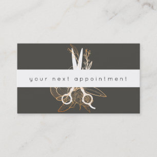 Gold Floral Salon Scissors Logo Appointment Business Card