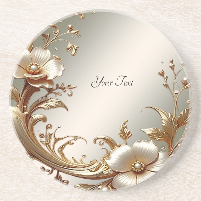 Gold Floral Sandstone Coaster (Front)