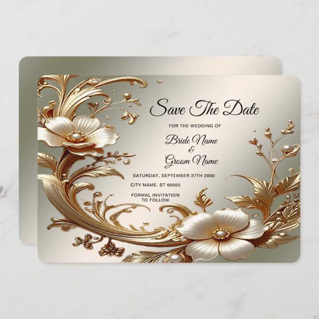 Gold Floral Save The Date (Front/Back)