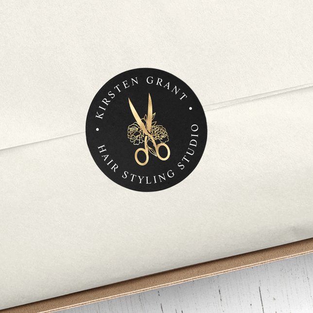 Gold Floral Scissors Logo Classic Round Sticker (Creator Uploaded)